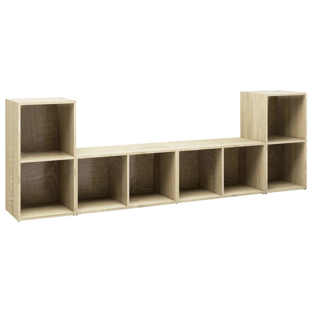 Szafka pod TV, zestaw 4 sztuk, dąb Sonoma, materiał drewnopochodny, 72 x 35 x 36,5 cm, wszechstronne meble do salonu do przechowywania mediów i przechowywania, poziomo/pionowa