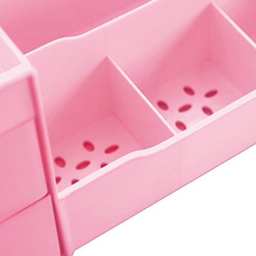 Uncluttered Designs Makeup Organizer With Drawers — Cute Kawaii Countertop Storage For Cosmetics — Pretty Vanity Holder For Perfume, Skincare, Brush, Lipstick, Nail Polish And Other Accessories (Pink) #TOP2