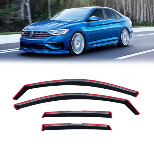 Image of in-Channel Rain Guards for Volkswagen (VW) Jetta 2019-2026, Window Visor Shields Vent Deflector Shade Wind Dark Smoke 2020 2021 2022 2023 2024 2025 19 20 21 22 23 24 25 26, Tape-On Inside-Mount, 4PCS