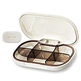 ONTERATE Kleine Pillendose, 6 Fächer Kleine Pillendose für Die Handtasche, Herausnehmbare Trennwand, Feuchtigkeitsbeständige, Tragbare Mini Pillendose, Medikamentenbox für Vitamine (Weiß)