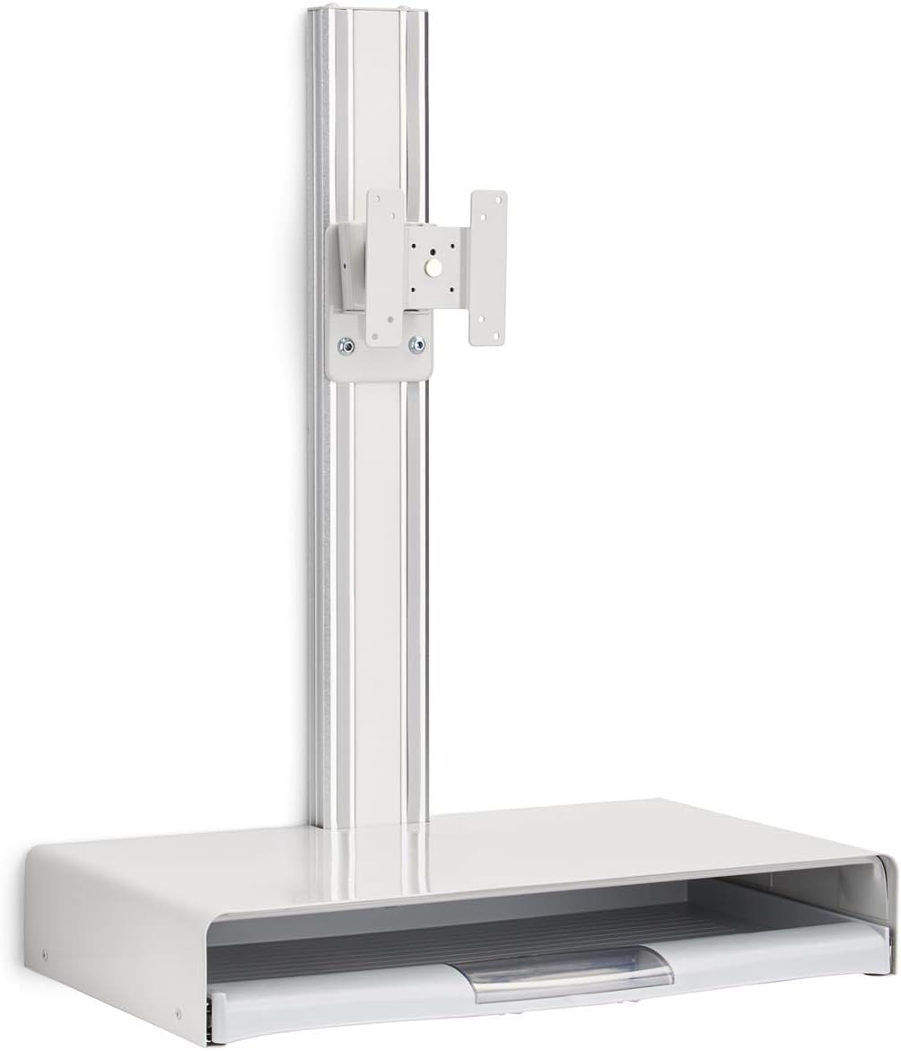Displays2go Workstation for Wall, Fits Monitors Up to 43 Inches, Keyboard & Mouse Tray - White (WMWORKST)