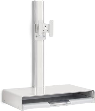 Displays2go Wall Workstation, White | Fits Monitors Up to 43 Inches, Keyboard & Mouse Tray, WMWORKST