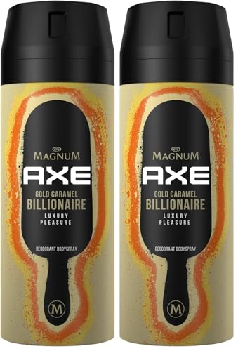 Axe El desodorante Magnum Gold Caramel Billionaire sin sales de aluminio proporciona una protección eficaz contra el olor corporal durante 48 horas, 150 ml (Paquete de 2)