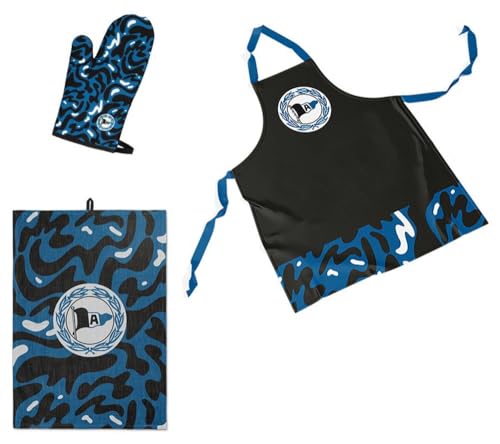 DSC Arminia Bielefeld Grillset 3-teilig schwarz-weiß-blau | Schürze | Handtuch | Handschuh