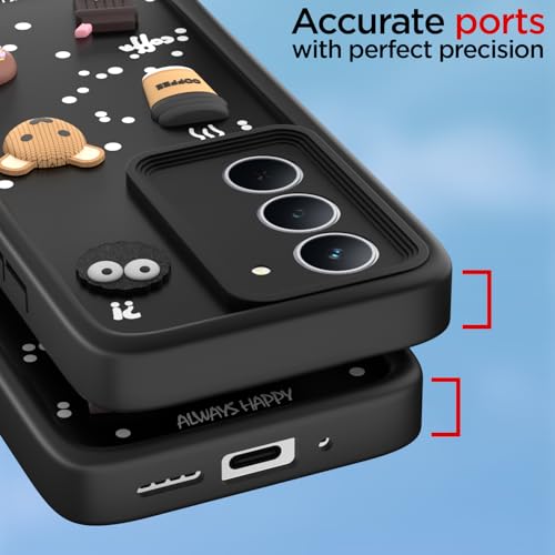 Image of Outlouders Back Cover for Realme P3x 5G | 3D Cartoon Bear Cute Fun Silicone Full Body Protection Bumper Case (Black)