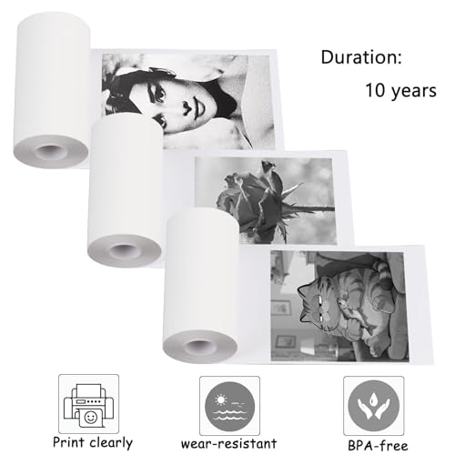 T02/M02X/M02L/M02S Nicht-klebe Papier für Mini-Drucker, 3 Rollen, 53 mm x 6,5 m, Haltbarkeit von 10 Jahren, Kompatibel mit Phomemo T02/M02X/M02L/Q02 Taschendrucker（Weiß）