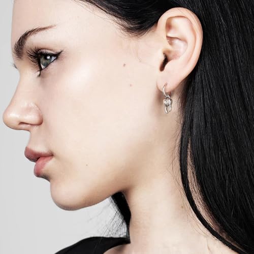 HZMAN Tooth Dangle Drop Earring for Men Women Retro Stainless Steel Small Lightweight Hinged Huggie Hoop Earring Jewelry Gift2