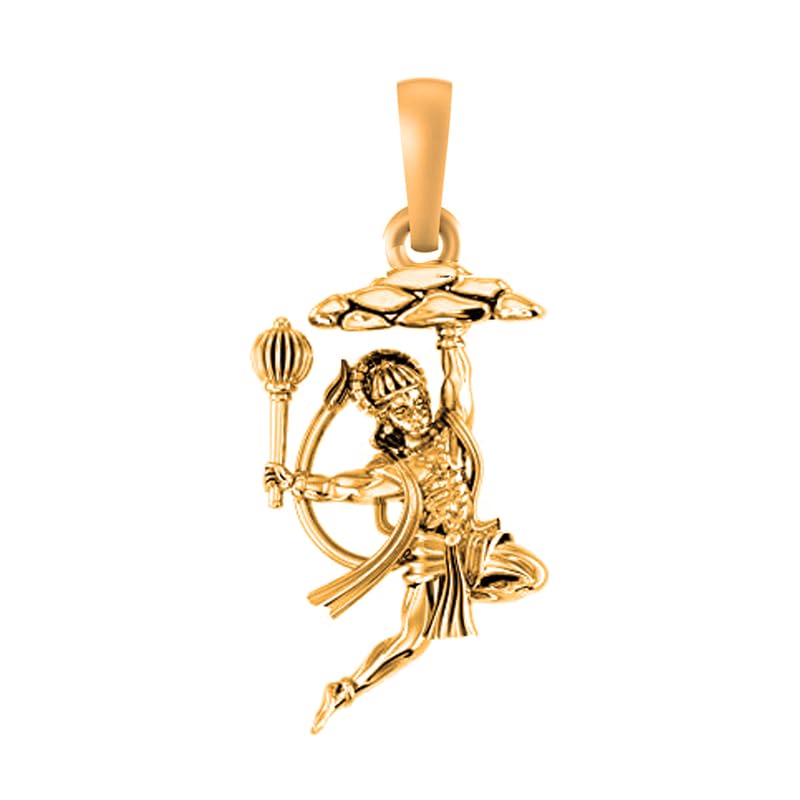 Pendentif God Hanuman en argent plaqué or 22 carats de grande taille avec gemme éclatante