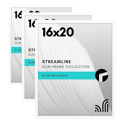 Image of Americanflat 16x20 Picture Frame with Polished Plexiglass - Streamline Collection - Thin Border Picture Frame for Wall Display - Hanging Hardware Included - White (Pack of 3)