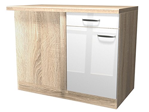 Flex-Well 00007829 Eck-Unterschrank Valero Hochglanz weiß, Sonoma Eiche 110 x 86 x 60 cm