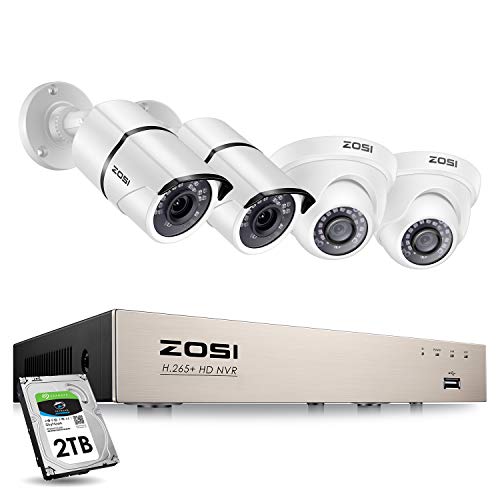 ZOSI 8CH PoE Security Cameras System Outdoor,5MP 8Channel H.265+ CCTV NVR Recoder 2TB
