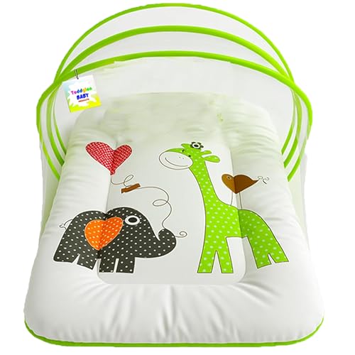 Image of Toddylon Baby Bedding Set New Born Baby Bed | Bed | Mattress | Mosquito Net | Insect Protector | Infants Carry Bed | Gadda Set (0-6 Months) Green