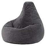 Icon Dalton Sitzsack Cord, Dunkelgrau, Gaming Sitzsack Erwachsene mit Füllung, Bean Bag, Cord Sessel, Lounge Sessel, Lounge Stuhl, Schlafzimmer, Wohnzimmer, Wohnzimmer Möbel