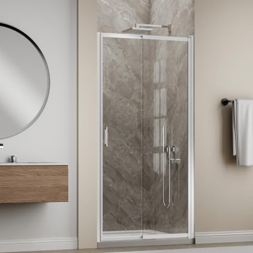 Image of 33-37 inch W x 72 inch H Pivot Shower Door, 3 /16 inch(5mm) Glass, Brushed Nickel