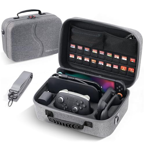 STARTRC GAMES Switch 2 �P�[�X �X�C�b�` 2 �I�[���C���{�b�N�X �h�o�E�h���E�ϏՌ� �S�ʕی� Switch 2�{�́E�h�b�N�EJoy Con�EPro �R���g���[���[�E�Q�[���J�[�h18����e�ʎ��[�Ή��i�O���[�j