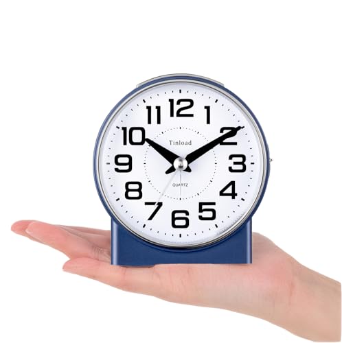 Image of Tinload 4.3 inch No Ticking Analog Alarm Clock,Silent Readable for Seniors,Easy to Set,Gradual Rise Alarm,Big Numbers,On /Off Switch on Side,Gentle Wake,Snooze,Lighted on Demand,Battery Operated,Blue