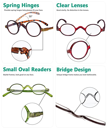 Image of Eyekepper 5-Pack Spring Temple Vintage Mini Small Oval Round Reading Glasses Include Sunshine Readers +2.0