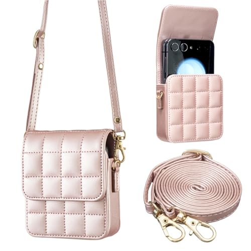 Étui Motorola Razr Plus 2024 en cuir or rose avec bandoulière pratique