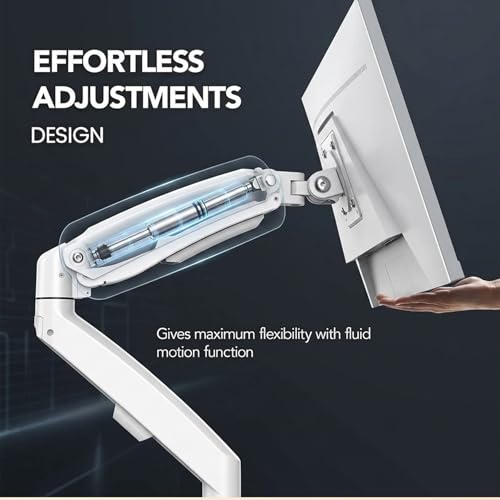 Image of White Dual Monitor Arm Desk Mount, Slim Gas Spring Double Monitor Stand for 2 Screens 17-30 Inch, Full Motion Adjustable VESA Mount Bracket with C-Clamp /Grommet Base, Fits Max 19.8lbs Per Arm