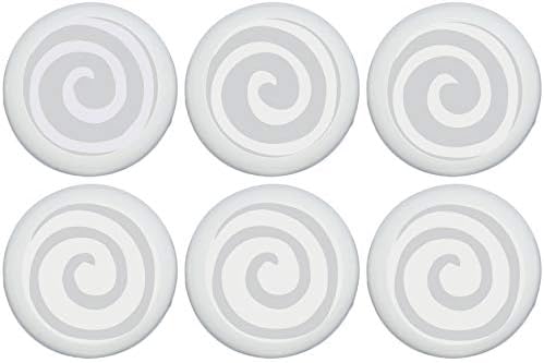 Gray Swirly Spiral Polka Dot Drawer Knobs/Grey Whimsical Swirls Ceramic Cabinet Pulls for Nursery or Children's Room Decor (Set of 6)