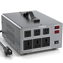 8000W Voltage Converter Auto Transformer,110/120/220/240V Heavy Duty Step Up/Down Power Converter Transformer with 3 US Outlets,3 Universal Outlets, LCD Display,Resettable Circuit Breaker Protection