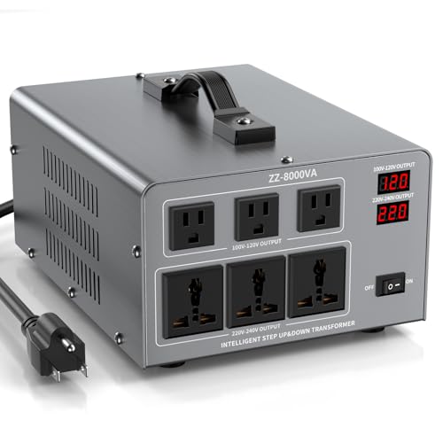 Image of 8000W Voltage Converter Auto Transformer,110/120/220/240V Heavy Duty Step Up/Down Power Converter Transformer with 3 US Outlets,3 Universal Outlets, LCD Display,Resettable Circuit Breaker Protection
