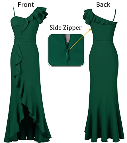 Image of VFSHOW Womens Formal Prom One Shoulder Strap Ruched Ruffle Split Maxi Dress 2023 Sexy V Neck Wedding Guest Evening Long Gown