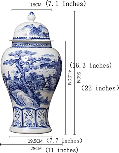 Aadecor Ceramic Jars,Tea Jar,Chinese Style Storage Jars,Blue And White Ginger Jars Ginger Jar Vase With Lid Temple Jar Decorative Jars For Home Decor (Color : Blue) #TOP1