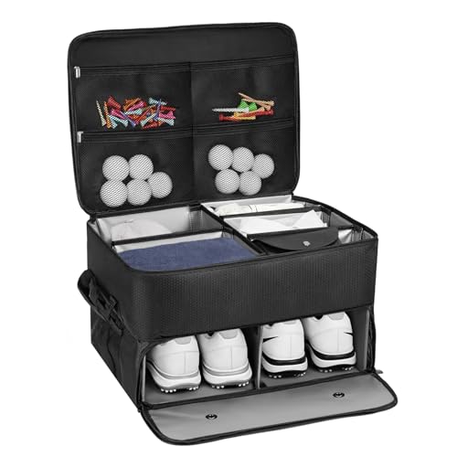 GreenWhim Golf Trunk Organizer with Ventilated Compartments – Waterproof Car Storage Bag for Golf Shoes, Balls, Tees, Gloves, and Accessories – Ideal Golf Gift for Men