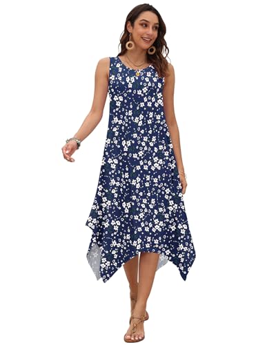Image of AUSELILY Women's Summer Dresses Casual Sleeveless Midi Tank Beach Dress | Women's Asymmetrical Hem Sundress with Side Pockets, Great for Beach, Vacation & Daily Wear
