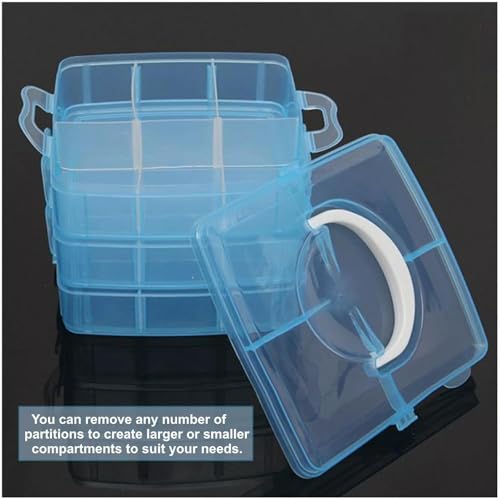 Image of UCRAVO Blue Plastic Storage Box 3-Tier 18 Grid Stackable Storage Containers with lids Adjustable Compartments for Craft Organizers Storage for Jewelry, beads,beauty,makeup & sewing supplies