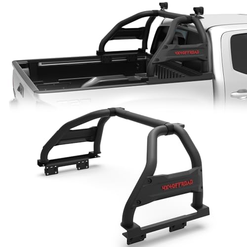 Image of Truck Bed Roll Bar Heavy Duty No-Drill Chase Rack Universal for Mid Size Pickup Tacoma Ranger Colorado Canyon Frontier, Multifunctional Cargo Protection Sport Bar with Light Mount Slots