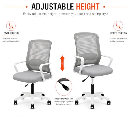 Image of Office Arm Chair with Frame, Mesh Back, Nylon Base, and Adjustable Handle, Cushion Fabric (Robo Chair-Black&White)