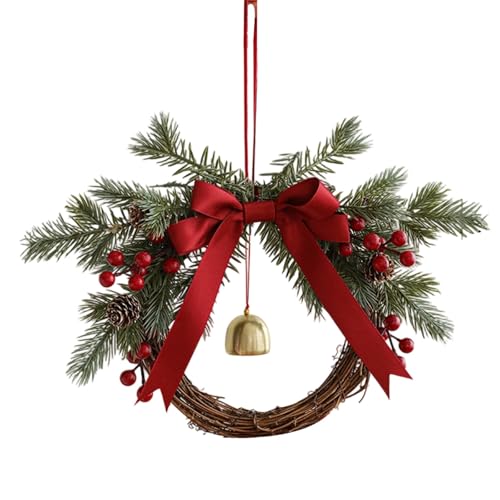 13.7 Inch Rustic Twig Ring Gold Bell Pine Sprig Swag for Front Door Window - image 1