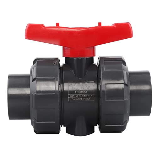DERNORD PVC True Union Ball Valve NPT Threaded with Full Port, EPDM O-Rings, and Reversible PTFE Seats, Rated at 200 PSI (1 Inch NPT Threaded)
