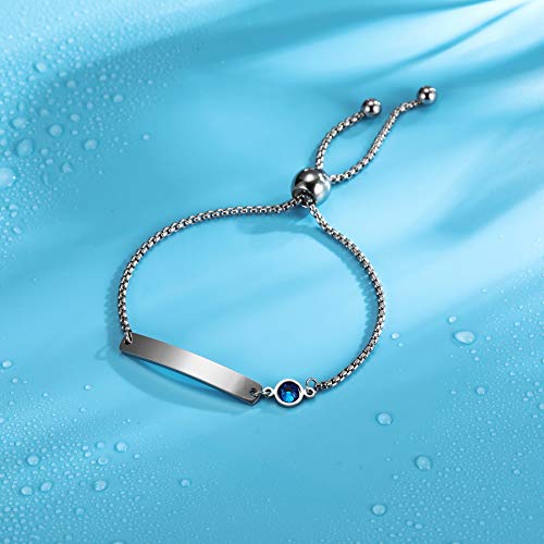 MeMeDIY Personalized Birthstone Bracelets Customized Gift Birthday Engraving for Women Girlfriend Mom Auntie Sister Best Friend Stainless Steel Friendship Adjustable Ankle Link Chain Bridesmaid3
