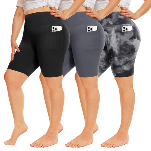 QGGQDD 3 Pack Plus Size Biker Shorts – 8" High Waisted