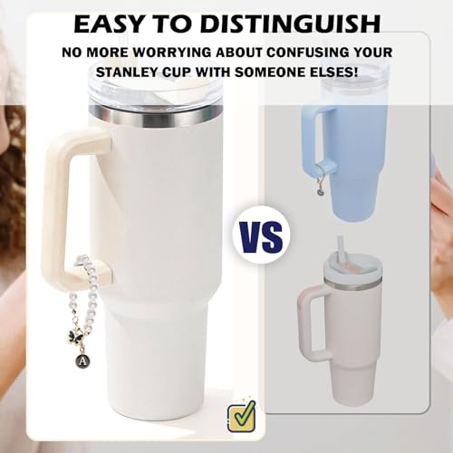 Image of Letter Charm for Stanley Cup,Pearl Chain Accessories Stanley Cup Initial Charms for Handle Stuff Decor Water Bottle Jewelry Tumbler Cute Personalized Name ID Decorations Black Tag (M)