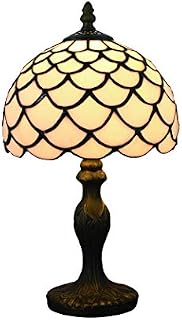 Tokira Vintage Tiffany Style Table Lamps White 8 Inch, Stained Glass Lamps Patterns Handmade Bedroom Bedside Lampshades Simple Style for Living Room Modern [Excluding Bulbs]