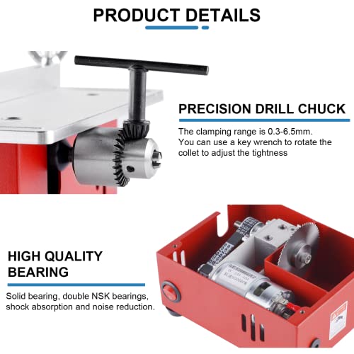 Mini Table Saw Small Precision Hobby Table Saw, 1/2" Adjustable Cut Depth, W/Chuck, Sanding Disc, 96W Adjustable Speed Power Supply, For Pcb/Wood/Plastic Cutting #TOP4