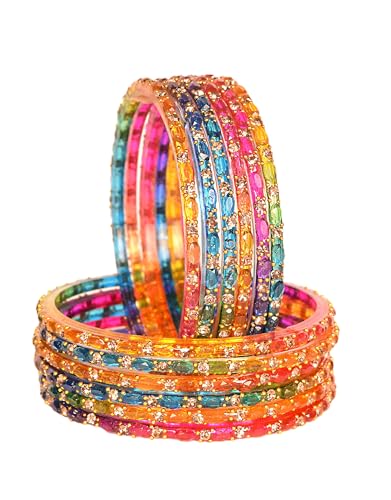 Image of Swara Creations Glass Bangles set for Women | Zirconwork Golden Raindrops Bangles Collection | Ethnic, Festive & Special Occassions(12Pcs)(SKU287)
