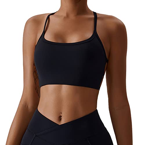 Vertvie Backless Sports Bra For Women Workout Strappy Open Back Padded Sports Bra Low Impact Yoga Crop Tank Top(Black,S) #TOP1