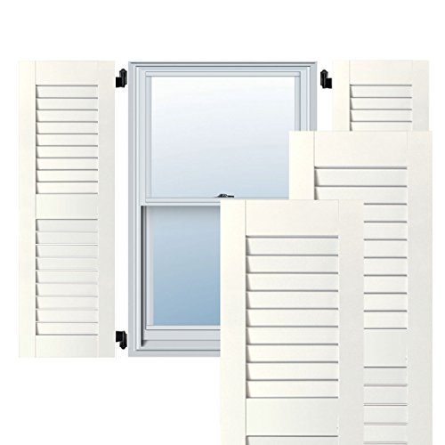 Ekena Millwork RWL18X028WHP Exterior Real Wood Pine Louvered Shutters (Per Pair), White, 18"W x 28"H