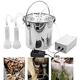 Generic 3L Goat Milking Machine, Regchargeable Pulsation Vacuum Goat Milker, Ajustable Suction Pulsation Electric Goat Milking Machine, Pulse Breast Pump with 2 Teat Cups + Stainless Steel Bucket