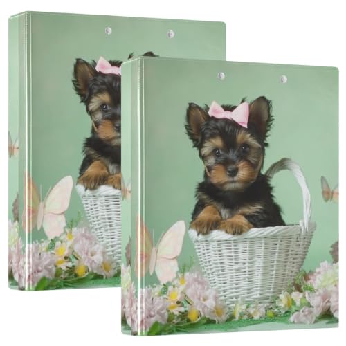 Classeur 3 anneaux avec porte-bloc motif chiot floral format A4