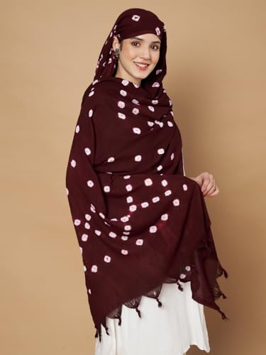 Image of Women's Cotton Rayon Bandhani Print Dupatta with Tassels 2.25 Meters | Women's cotton printed dupatta with tassels.