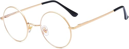 JOVAKIT Gafas de bloqueo de luz azul retro redondas para mujeres y hombres lentes circulares transparentes sin receta con marco de metal