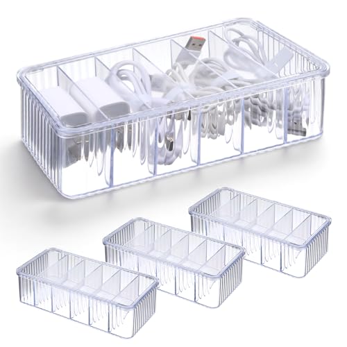 YQQYG 4 Pack Clear Cord Organizer Box with Lid, Transparent Cable Storage Box, Wire Organizer Boxes...