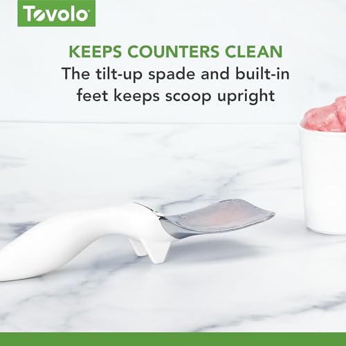 Image of Tovolo Ice Cream Spade Heavy Duty Zinc Alloy Dishwasher Safe Ice Cream Paddle Spade for Shaping Cutting Serving Gelato Sorbet Cookie Dough, Non Slip Ergonomic Handle Ice Cream Spade, White