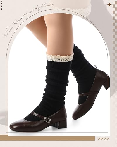 Syhood Cotton Women thigh high socks with Lace Trim over the knee High Socks Boutique Lace Tall Boot Stockings for Women 6